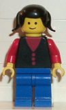 LEGO but026 Shirt with 3 Buttons - Red, Red Arms, Blue Legs, Black Pigtails Hair