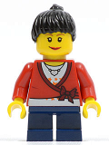 LEGO cty0193 Sweater Cropped with Bow, Heart Necklace, Dark Blue Short Legs, Black Female Hair Ponytail