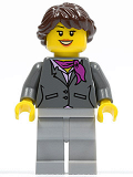 LEGO cty0220a Dark Bluish Gray Jacket with Magenta Scarf, Light Bluish Gray Legs, Dark Brown Hair Ponytail Long French Braided, Black Eyebrows