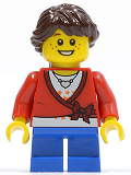 LEGO cty0339 Sweater Cropped with Bow, Heart Necklace, Blue Short Legs, Dark Brown Hair Ponytail Long French Braided, Freckles