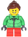 LEGO cty0439 Winter Jacket Zipper, Red Short Legs, Reddish Brown Ponytail and Swept Sideways Fringe