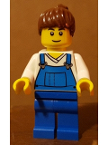 LEGO cty0606 Farm Hand, Female, Overalls Blue over V-Neck Shirt, Thin Smile