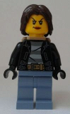 LEGO cty0642 Police - City Bandit Crook Female, Sand Blue Legs, Dark Brown Mid-Length Tousled Hair, Backpack