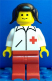 LEGO doc006 Doctor - Straight Line, Red Legs, Black Pigtails Hair