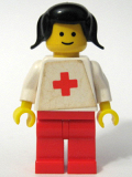 LEGO doc013s Doctor - Old - Plain White with Red Cross Stickered Torso, Red Legs, Black Pigtails Hair