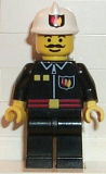 LEGO firec009 Fire - Flame Badge and 2 Buttons, Black Legs, White Fire Helmet with Fire Logo