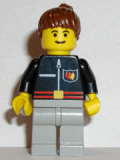 LEGO firec012 Fire - Flame Badge and Straight Line, Light Gray Legs, Brown Ponytail Hair
