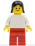 LEGO fmf001 Plain White Torso with White Arms, Red Legs, Black Female Hair