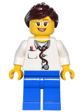 LEGO game012 Doctor - Lab Coat Stethoscope and Thermometer, Blue Legs, Dark Brown Ponytail and Swept Sideways Fringe, Glasses and Smile