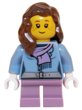LEGO hol059 Medium Blue Jacket with Light Purple Scarf, Medium Lavender Short Legs, Reddish Brown Female Hair over Shoulder (60099)