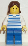 LEGO hor007 Horizontal Lines Blue - White Arms - Blue Legs, Brown Female Hair