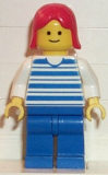 LEGO hor010 Horizontal Lines Blue - White Arms - Blue Legs, Red Female Hair