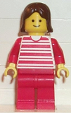 LEGO hor015 Horizontal Lines Red - Red Arms - Red Legs, Brown Female Hair