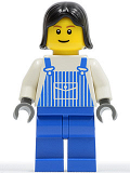 LEGO ovr033 Overalls Striped Blue with Pocket, Blue Legs, Black Female Hair