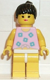 LEGO par004 Blue Flowers - Yellow Legs, Black Ponytail Hair
