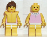 LEGO par007 Gray and White Collar - Yellow Legs, Brown Ponytail Hair, Life Jacket