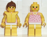 LEGO par010 Red Dots on Pink Shirt - Yellow Legs, Brown Ponytail Hair, Life Jacket