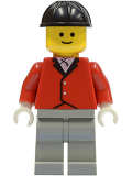 LEGO par013 Red Riding Jacket - Light Gray Legs, Black Construction Helmet
