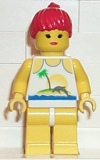 LEGO par023 Island with Palm and Sun - Yellow Legs, Red Ponytail Hair