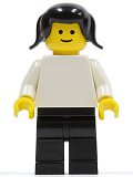 LEGO pln019 Plain White Torso with White Arms, Black Legs, Black Pigtails Hair