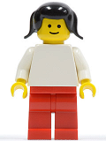 LEGO pln030 Plain White Torso with White Arms, Red Legs, Black Pigtails Hair