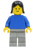 LEGO pln044 Plain Blue Torso with Blue Arms, Light Gray Legs, Black Female Hair