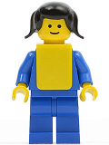 LEGO pln108 Plain Blue Torso with Blue Arms, Blue Legs, Black Pigtails Hair, Yellow Vest
