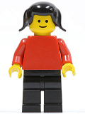 LEGO pln112 Plain Red Torso with Red Arms, Black Legs, Black Pigtails Hair