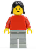 LEGO pln133 Plain Red Torso with Red Arms, Light Gray Legs, Black Female Hair