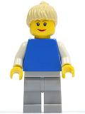 LEGO pln158 Plain Blue Torso with White Arms, Light Bluish Gray Legs, Tan Ponytail Hair (10194)