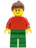 LEGO pln163 Plain Red Torso with Red Arms, Green Legs, Reddish Brown Ponytail Hair, Eyebrows