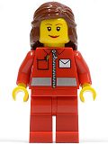LEGO post009 Post Office White Envelope and Stripe, Red Legs, Reddish Brown Female Hair Mid-Length