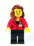 LEGO sc011 Press Woman / Reporter - Black Legs, Reddish Brown Female Hair over Shoulder