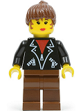 LEGO soc006 Leather Jacket with Zippers - Brown Legs, Brown Ponytail Hair