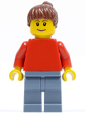 LEGO soc115 Plain Red Torso with Red Arms, Sand Blue Legs, Reddish Brown Ponytail Hair (Soccer Fan)