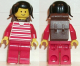 LEGO trn009 Horizontal Lines Red - Red Arms - Red Legs, Black Pigtails Hair