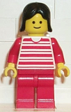 LEGO trn010 Horizontal Lines Red - Red Arms - Red Legs, Black Female Hair