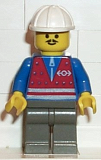 LEGO trn055 Red Vest and Zipper - Dark Gray Legs, White Construction Helmet, Moustache