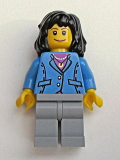 LEGO trn125 Medium Blue Jacket, Light Bluish Gray Legs, Black Mid-Length Female Hair