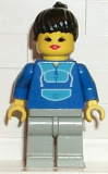 LEGO twn007 Jogging Suit, Light Gray Legs, Black Ponytail Hair, Open Mouth