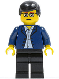 LEGO twn020 Dark Blue Jacket, Light Blue Shirt, Black Legs, Square Glasses, Black Male Hair