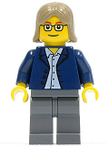 LEGO twn045 Dark Blue Jacket, Light Blue Shirt, Dark Bluish Gray Legs, Square Glasses, Dark Tan Female Hair