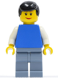 LEGO twn083 Plain Blue Torso with White Arms, Sand Blue Legs, Black Male Hair, Lipstick (10196)