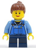 LEGO twn086 Overalls with Tools in Pocket Blue, Reddish Brown Ponytail Hair, Lipstick, Dark Blue Short Legs