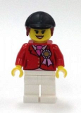 LEGO twn194 Red Riding Jacket with Award Ribbon, White Legs, Black Riding Helmet
