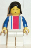 LEGO ver008 Vertical Lines Red & Blue - Blue Arms - White Legs, Black Female Hair