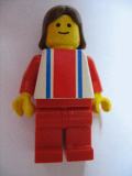 LEGO ver016 Vertical Lines Red & Blue - Red Arms - Red Legs, Brown Female Hair