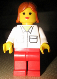 LEGO wc029 Shirt with 2 Pockets, Red Legs, Dark Orange Female Hair